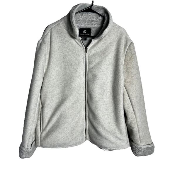 Vintage Fuda Studio Jacket Women’s L Gray Sherpa Fleece Zip-Up Soft Cozy Retro - Picture 1 of 8